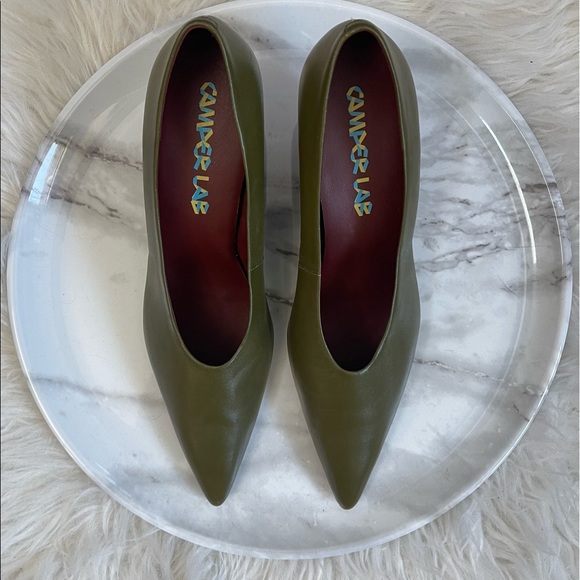 Camper Lab Juanita Green Leather Pointed Heels Size 10 - Picture 6 of 6